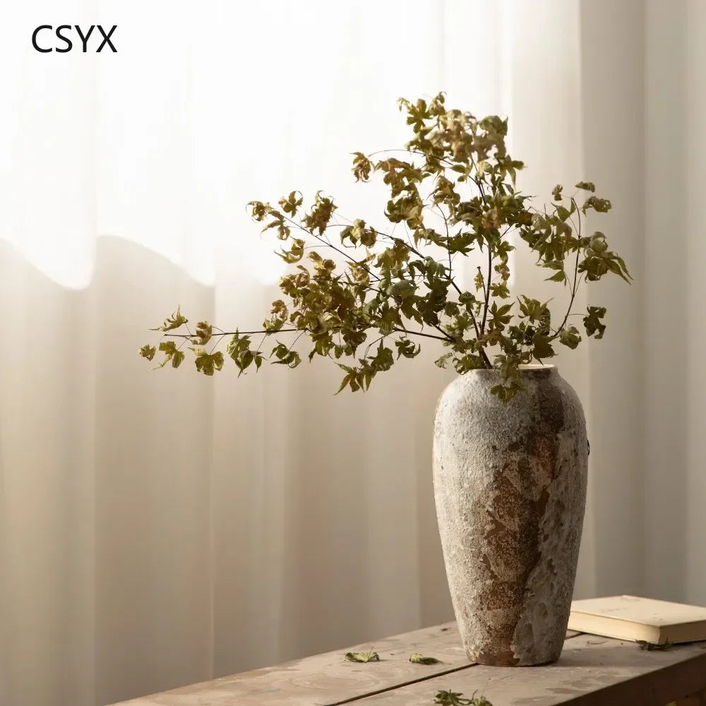 Nuevo tarro de cerámica china moteado retro: florero de cerámica hidropónico floral Wabi-Sabi, ideal para decoración de entrada/armario de TV y dormitorio