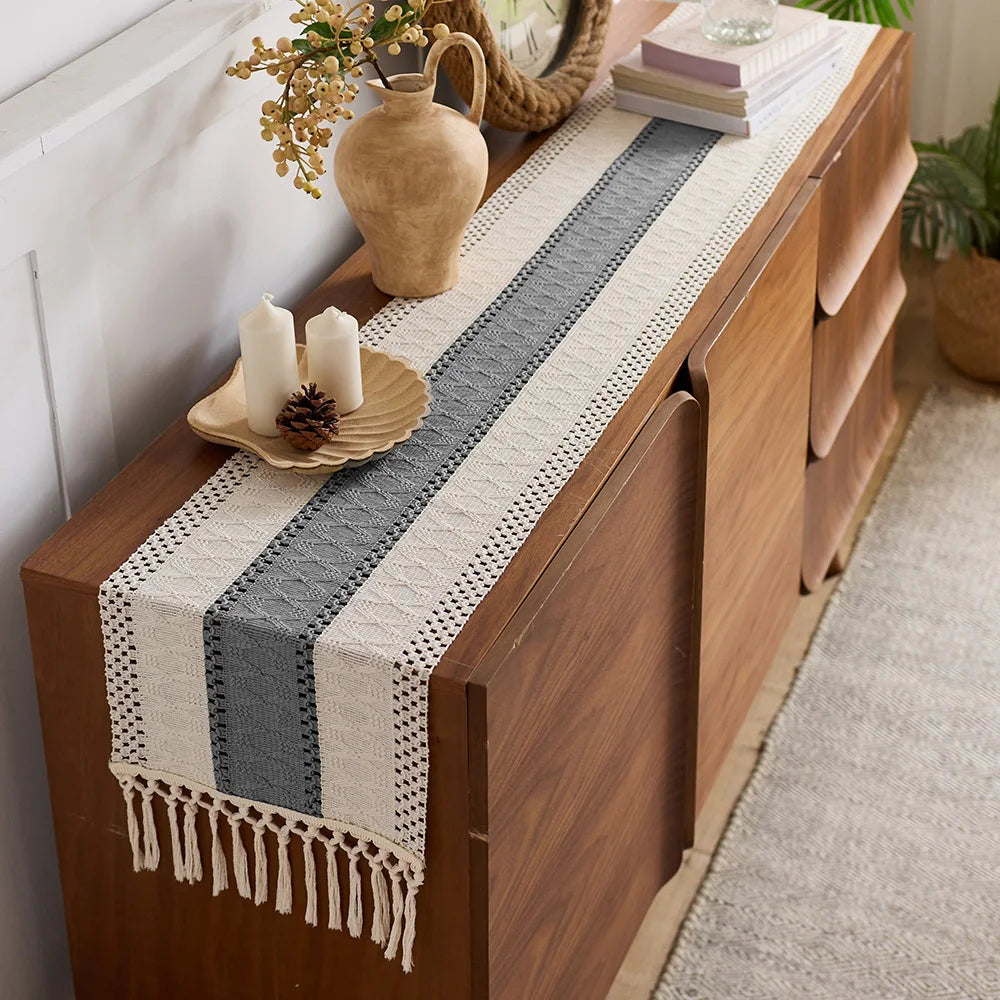 1 Camino de Mesa de Estilo Rústico Bohemio, Decoración Multifuncional para Comedor, Dormitorio, Sala de Estar, Cocina, Mesa de Vanidad