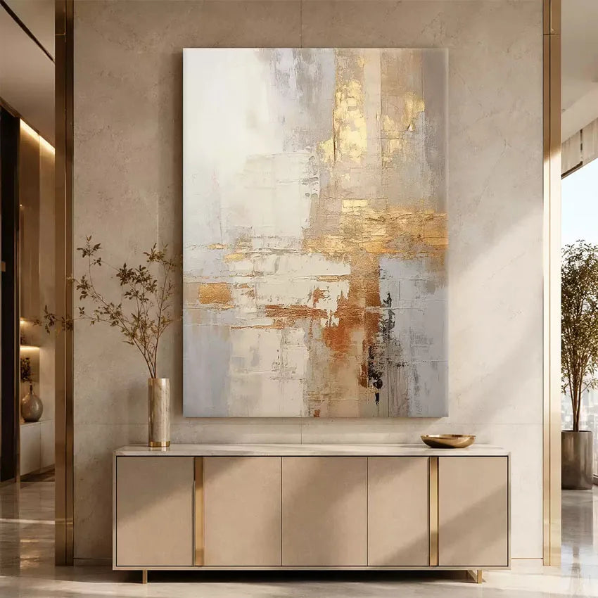 Imagen abstracta pintada a mano contemporánea de gran tamaño, pinturas al óleo de lámina dorada sobre lienzo, decoración del hogar para dormitorio sin marco