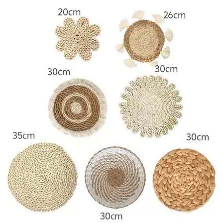 Decoración de Pared Boho de Paja, Arte de Pared Tejido con Borlas para Sala de Estar, Dormitorio, Decoración Bohemia Estética para el Hogar