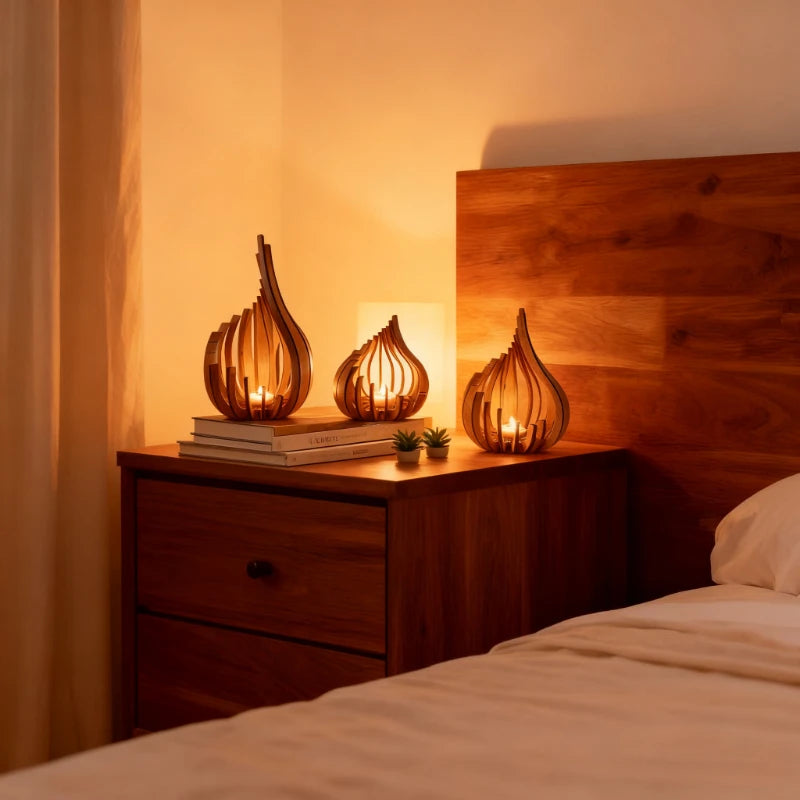 Portavelas Hecho a Mano de Madera, Obra de Arte DIY Decoración Navideña/de Escritorio, Decoración Romántica para Cena a la Luz de las Velas
