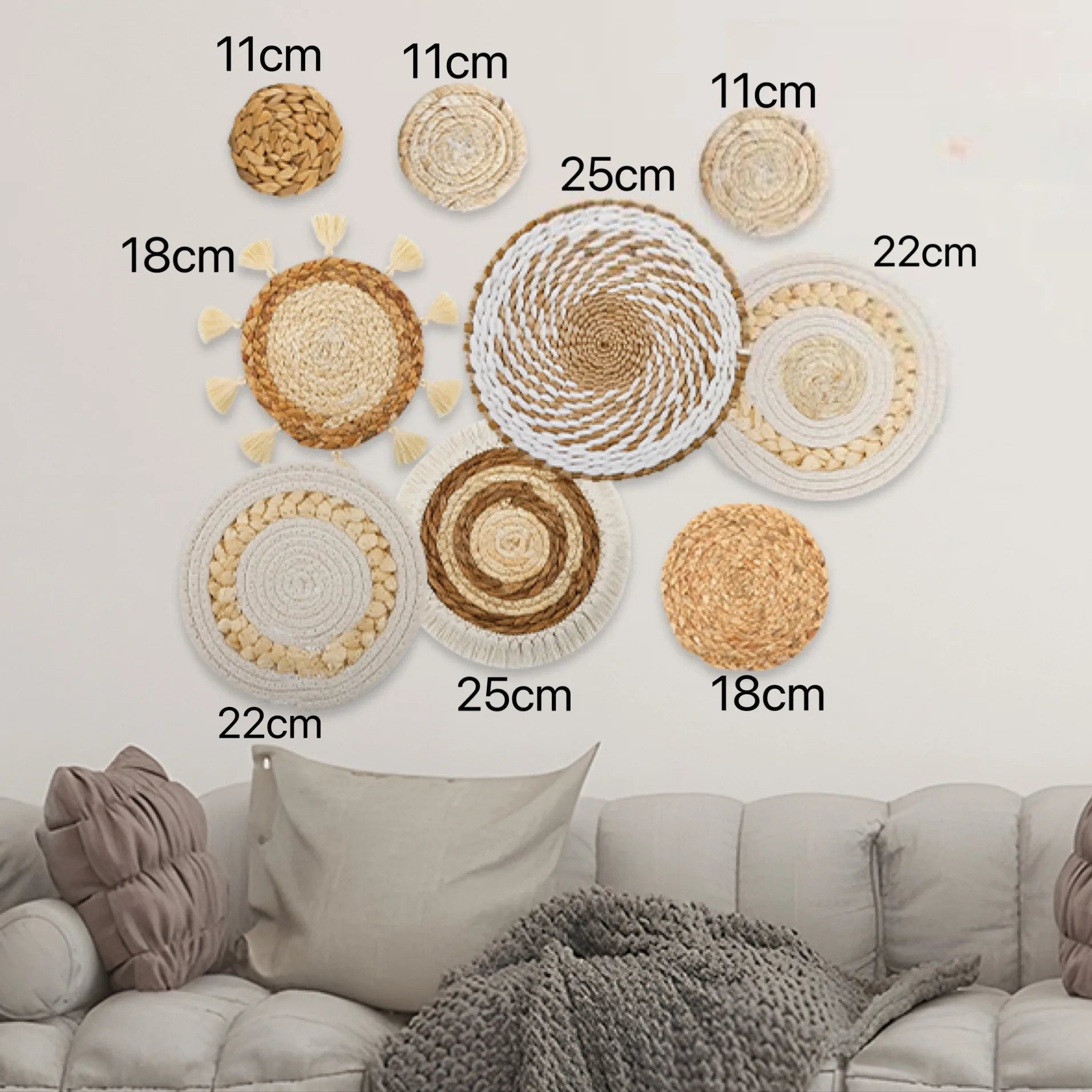 Decoración de Pared Boho de Paja, Arte de Pared Tejido con Borlas para Sala de Estar, Dormitorio, Decoración Bohemia Estética para el Hogar