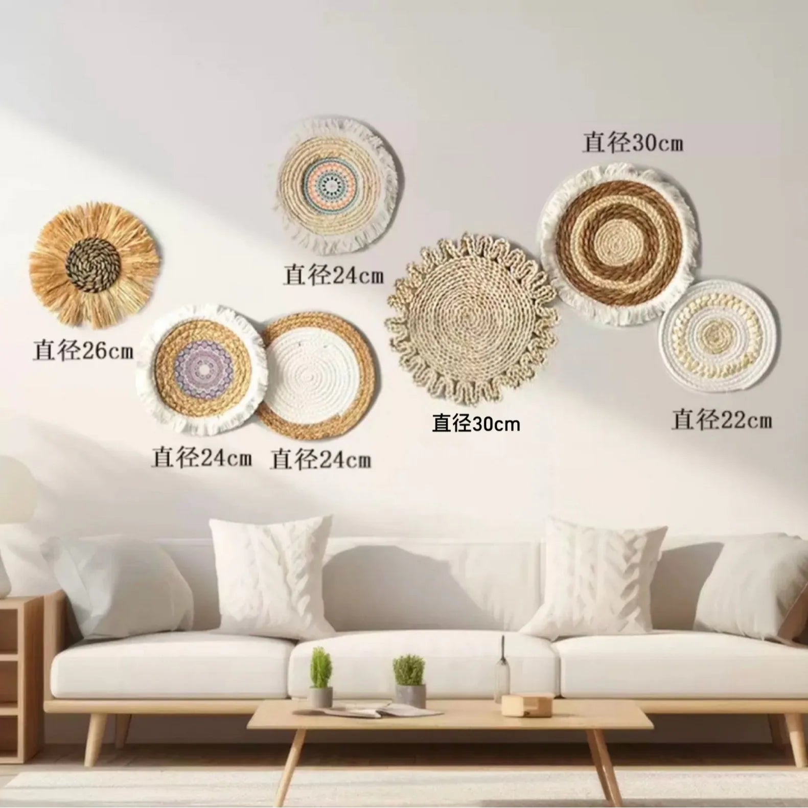 Decoración de Pared Boho de Paja, Arte de Pared Tejido con Borlas para Sala de Estar, Dormitorio, Decoración Bohemia Estética para el Hogar