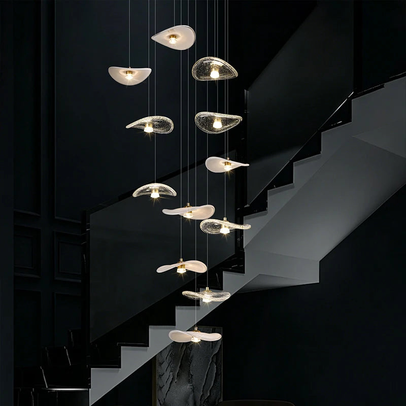 Lámpara Colgante de Escalera, de Cristal, Estilo Dúplex, para Loft, Moderna, Larga, de Lujo, para Escaleras