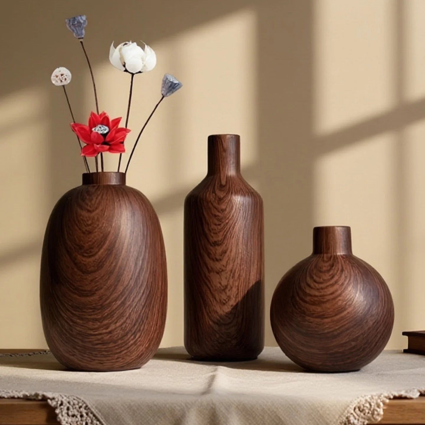 Jarrón de Cerámica con Diseño de Madera, Color Café, Pequeño, para Arreglos Florales, Decoración del Hogar