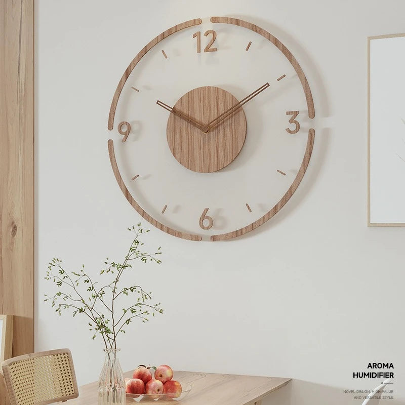 Reloj de pared de moda, decoración para sala de estar, madera maciza, creativo, silencioso, nórdico, Simple, reloj de cuarzo, decoración de reloj de pared de lujo