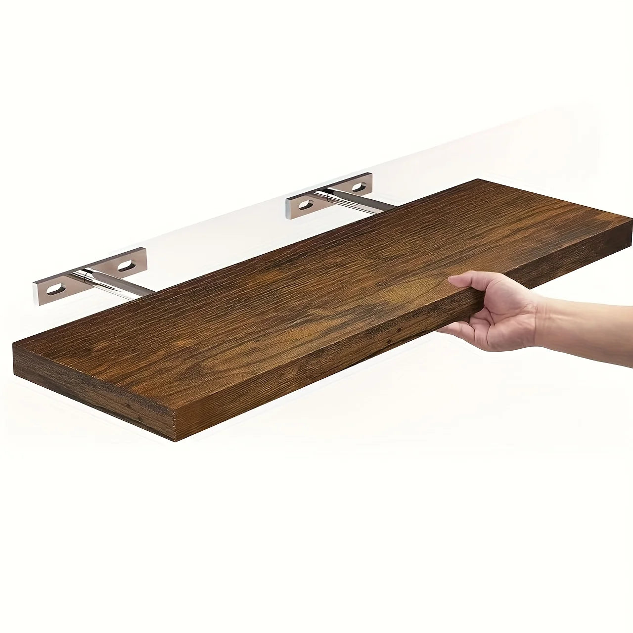 Estante clásico de diseño de tira horizontal montado en la pared de madera maciza que ahorra espacio para almacenamiento y exhibición en la sala de estar y el dormitorio