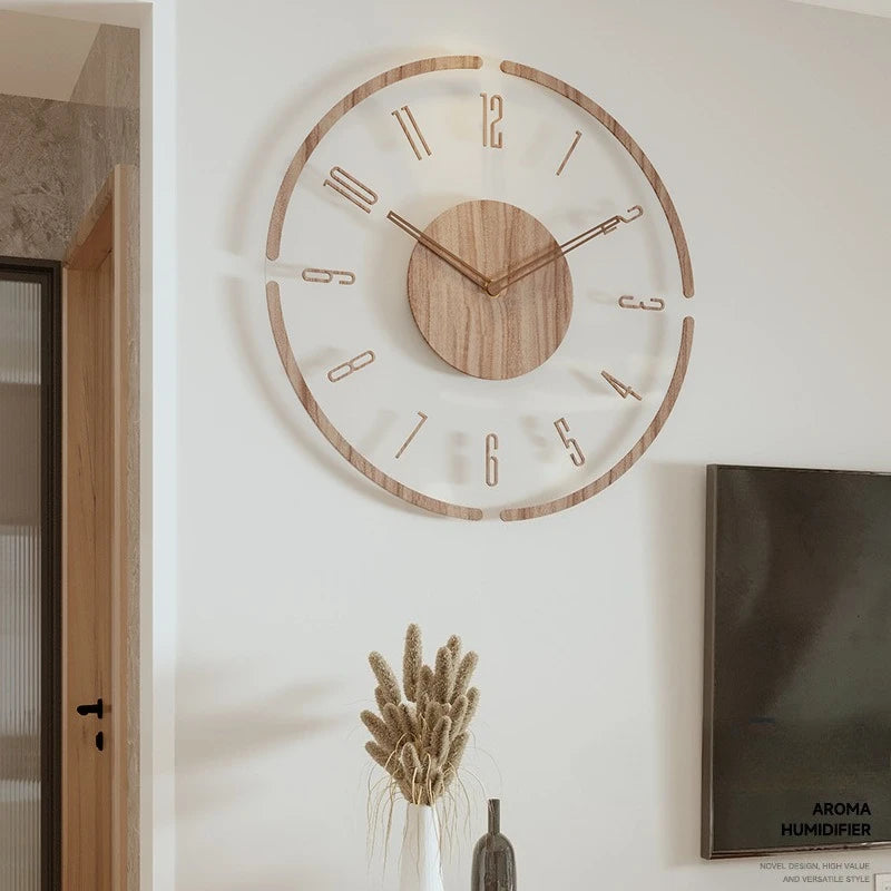 Reloj de pared de moda, decoración para sala de estar, madera maciza, creativo, silencioso, nórdico, Simple, reloj de cuarzo, decoración de reloj de pared de lujo
