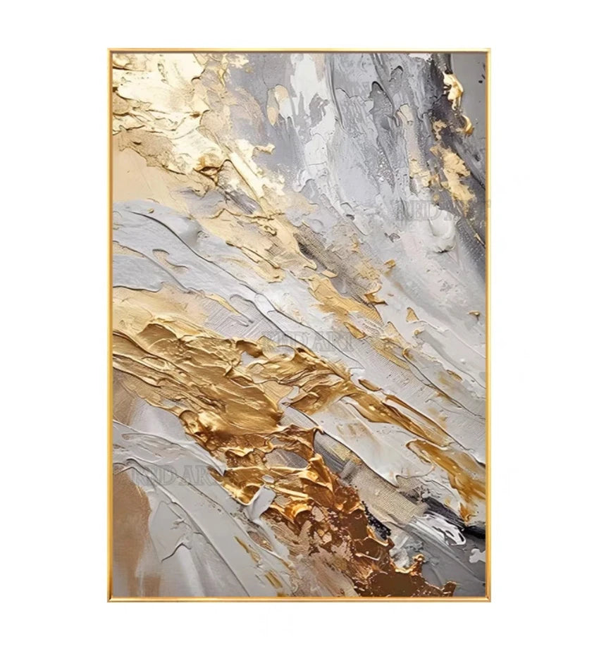 Imagen abstracta pintada a mano contemporánea de gran tamaño, pinturas al óleo de lámina dorada sobre lienzo, decoración del hogar para dormitorio sin marco