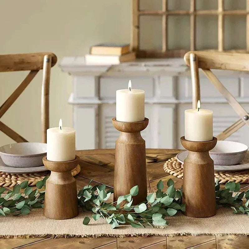 Portavelas de madera en tamaños grande, mediano y pequeño, portavelas clásico retro para bodas, decoración del hogar, decoración para fiestas.