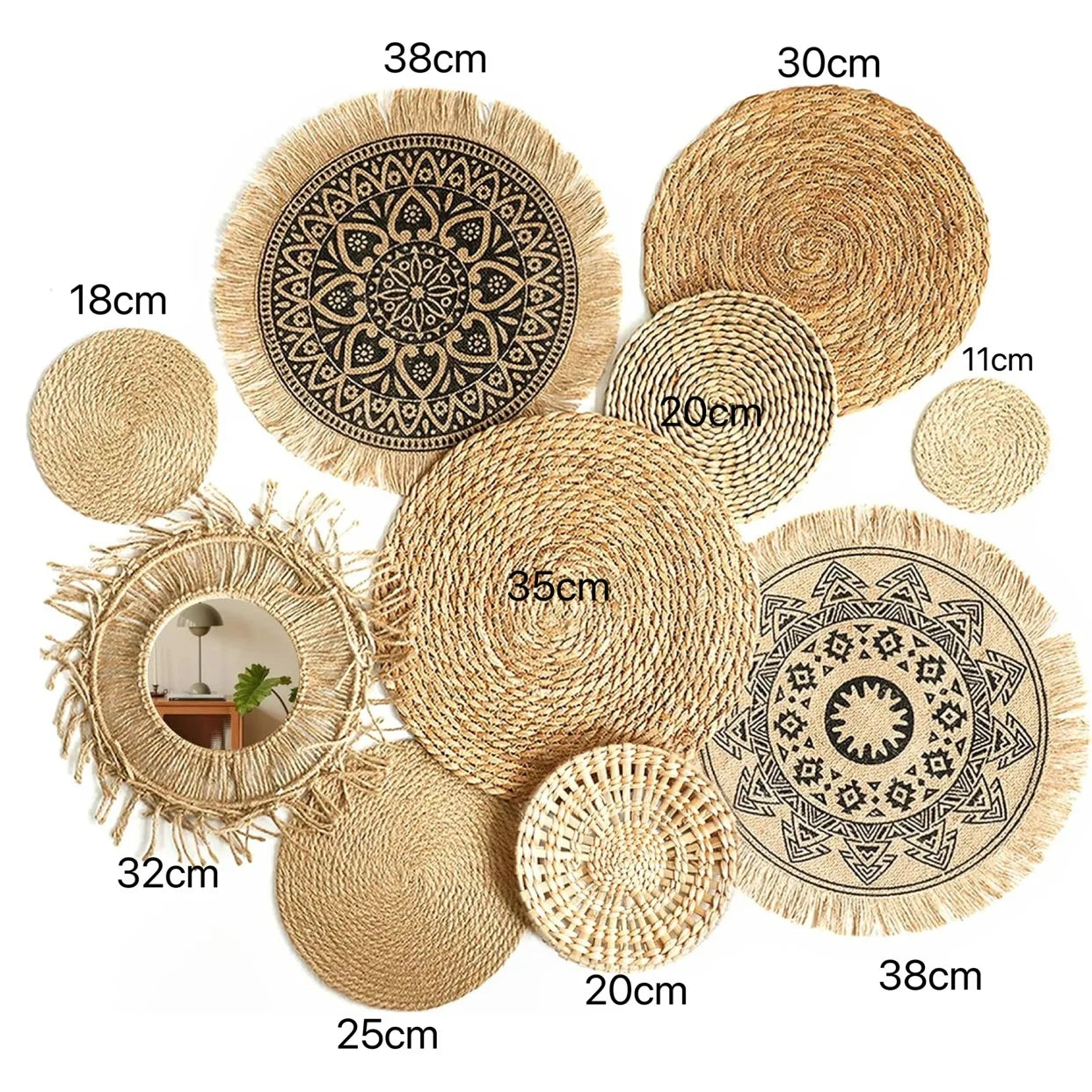 Decoración de Pared Boho de Paja, Arte de Pared Tejido con Borlas para Sala de Estar, Dormitorio, Decoración Bohemia Estética para el Hogar