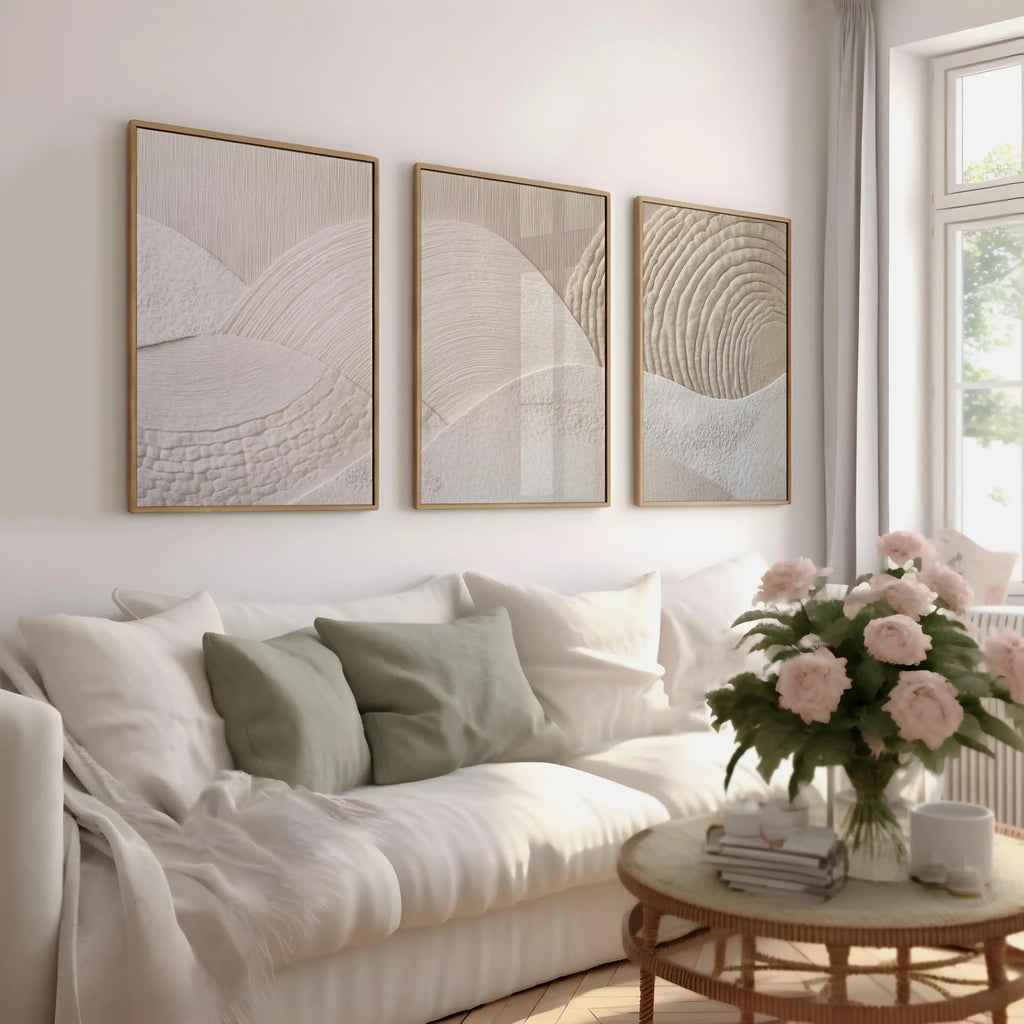 Japandi-Juego de arte tríptico, decoración de pared natural, póster artístico moderno en lienzo, arte abstracto en lienzo para oficina y salón, póster de regalo