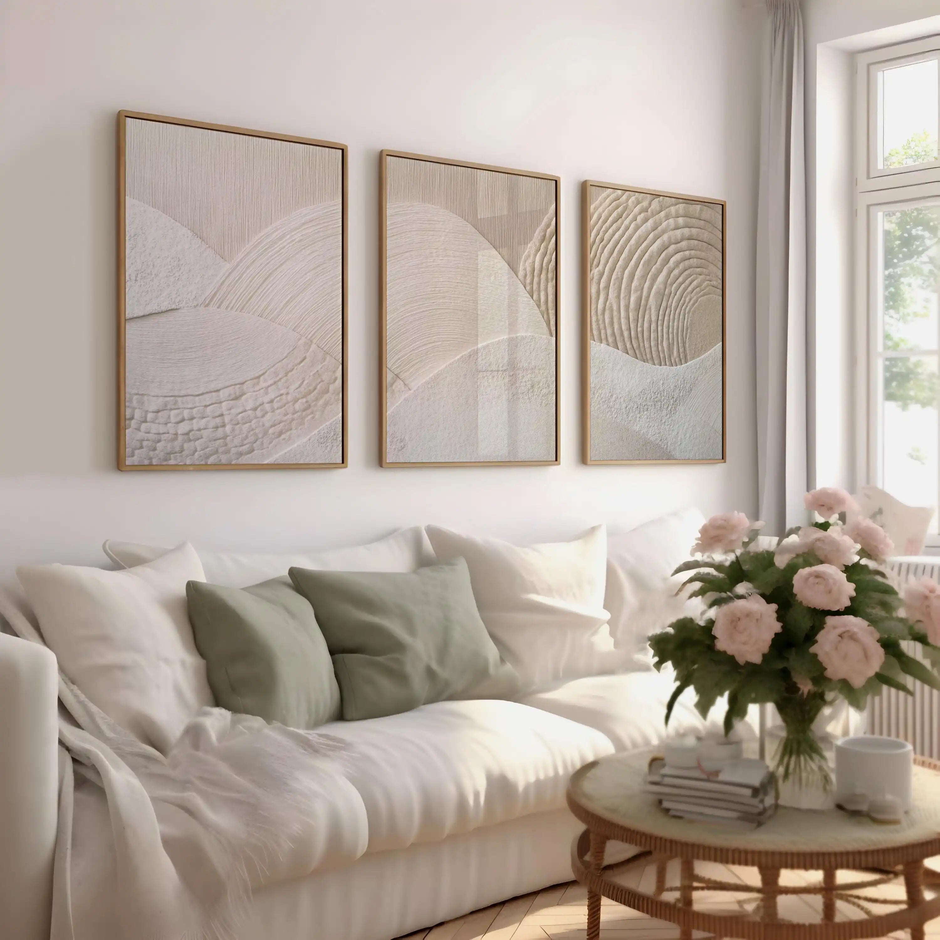 Japandi-Juego de arte tríptico, decoración de pared natural, póster artístico moderno en lienzo, arte abstracto en lienzo para oficina y salón, póster de regalo
