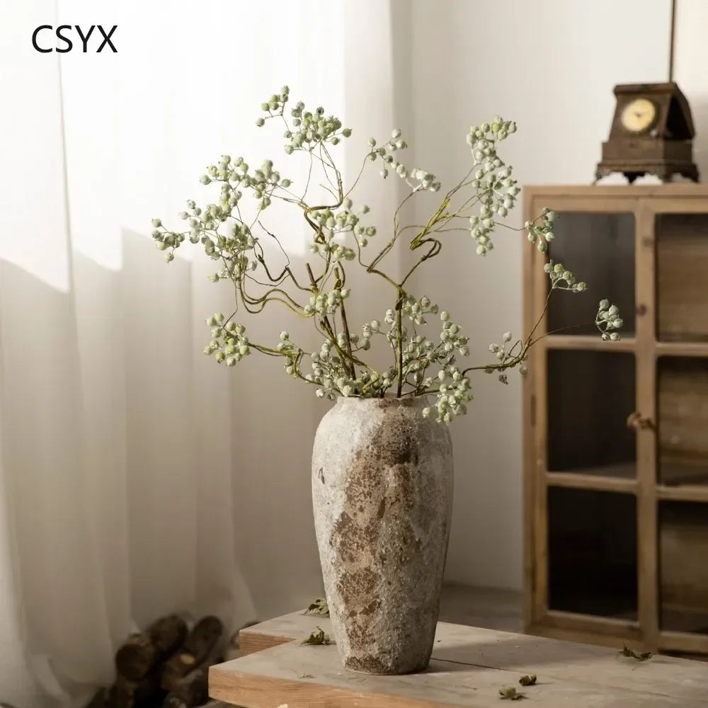 Nuevo tarro de cerámica china moteado retro: florero de cerámica hidropónico floral Wabi-Sabi, ideal para decoración de entrada/armario de TV y dormitorio