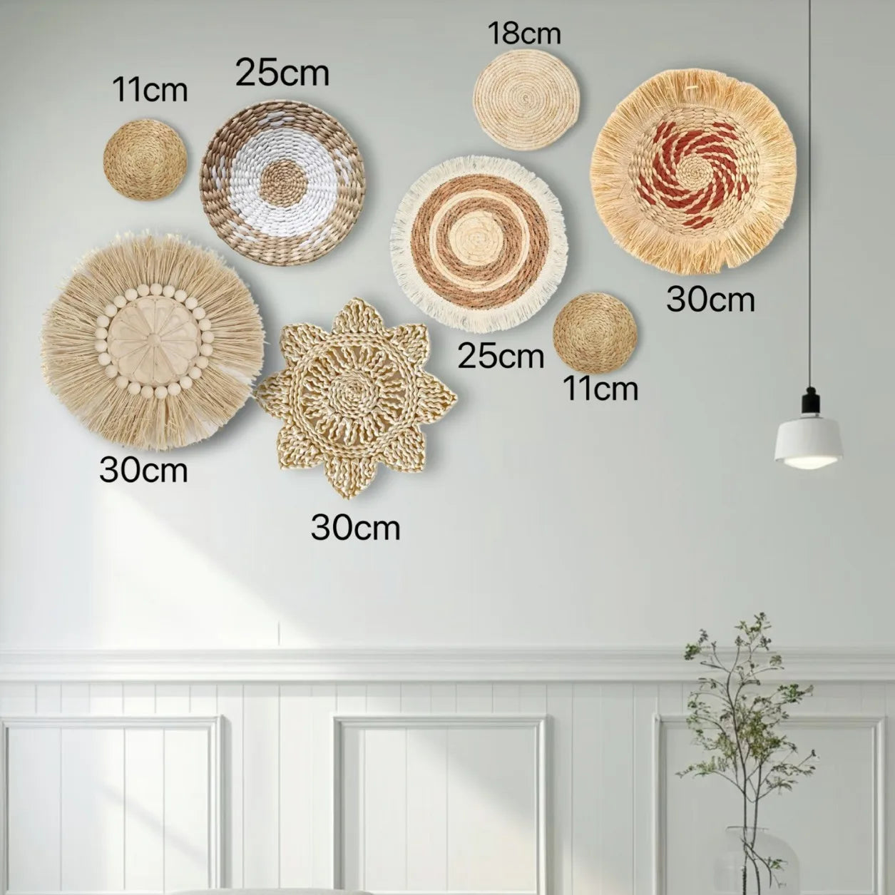 Decoración de Pared Boho de Paja, Arte de Pared Tejido con Borlas para Sala de Estar, Dormitorio, Decoración Bohemia Estética para el Hogar