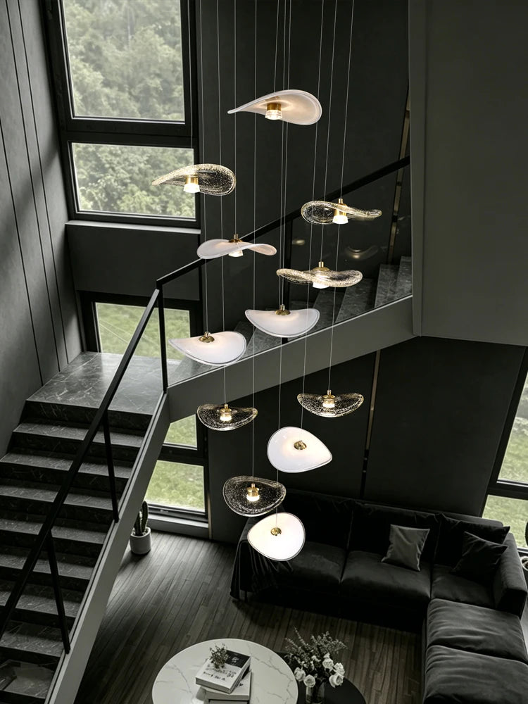 Lámpara Colgante de Escalera, de Cristal, Estilo Dúplex, para Loft, Moderna, Larga, de Lujo, para Escaleras